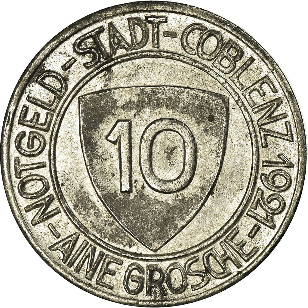 Coin, Germany, Notgeld, Stadt Coblenz, Aine Grosche, Coblenz, 10 Pfennig