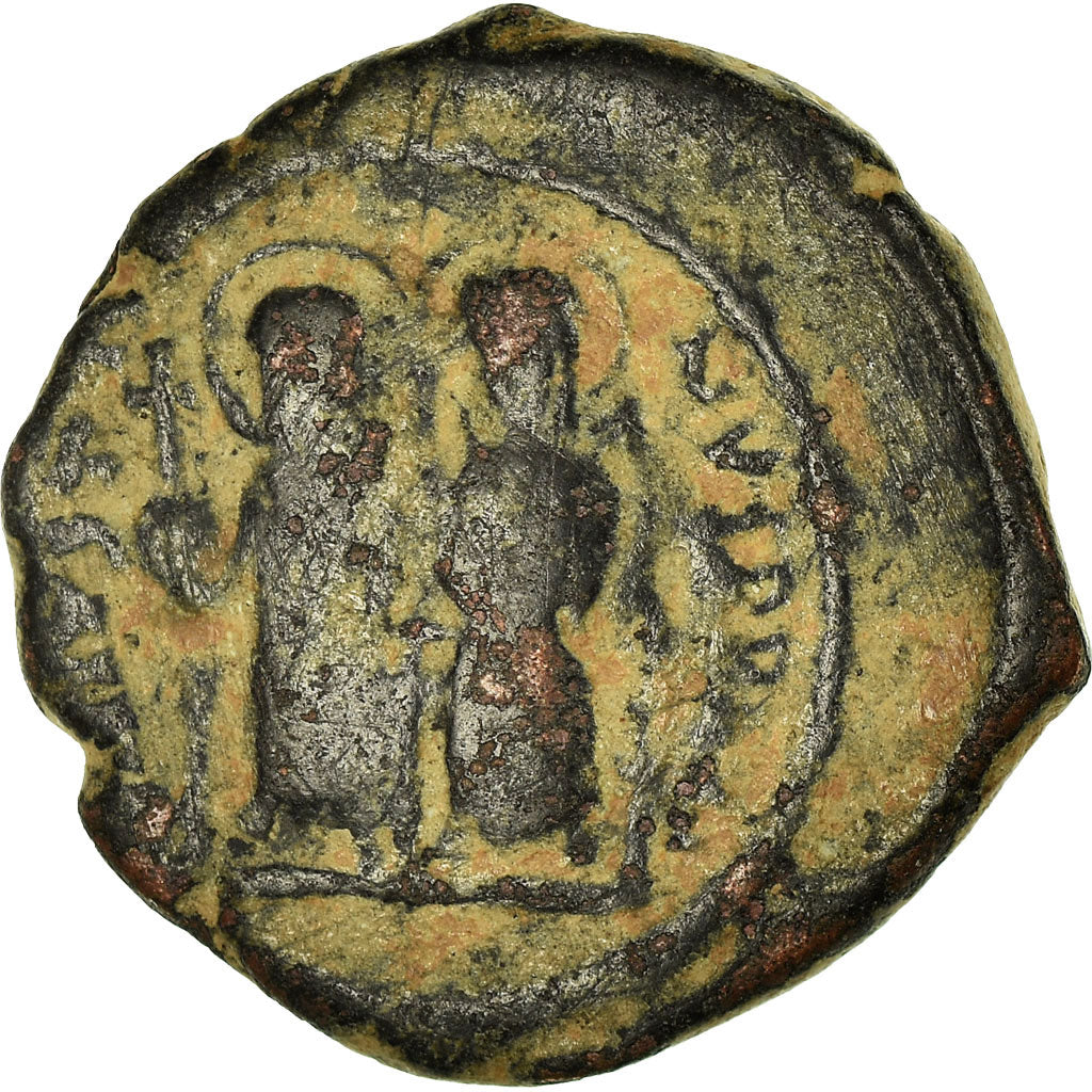 Münze, Justin II, Half Follis, 569-570, Thessalonica, S+, Kupfer, Sear:365