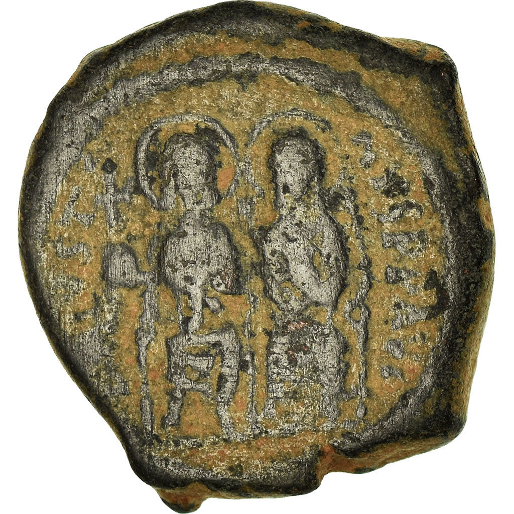 Münze, Justin II, Half Follis, 568-569, Thessalonica, S+, Kupfer, Sear:365