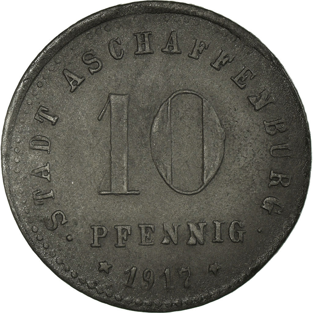 Coin, Germany, Stadt Aschaffenburg, Aschaffenburg, 10 Pfennig, 1917, AU(50-53)