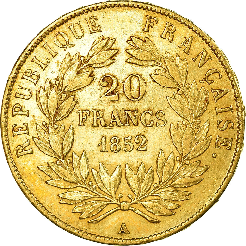 Moneda, Francia, Napoleon III, 20 Francs, 1852, Paris, MBC+, Oro, KM:774