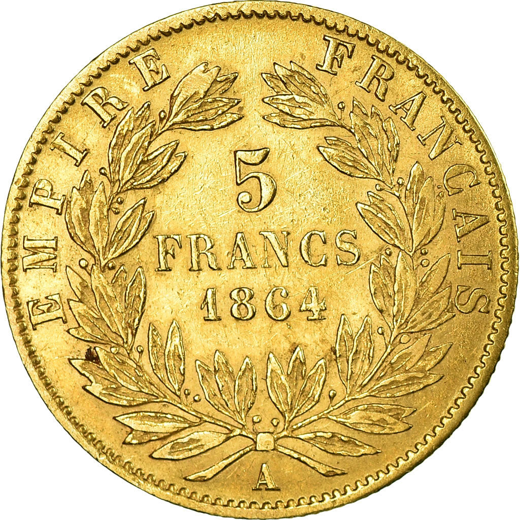 Moneta, Francja, Napoleon III, 5 Francs, 1864, Paris, VF(30-35), Złoto