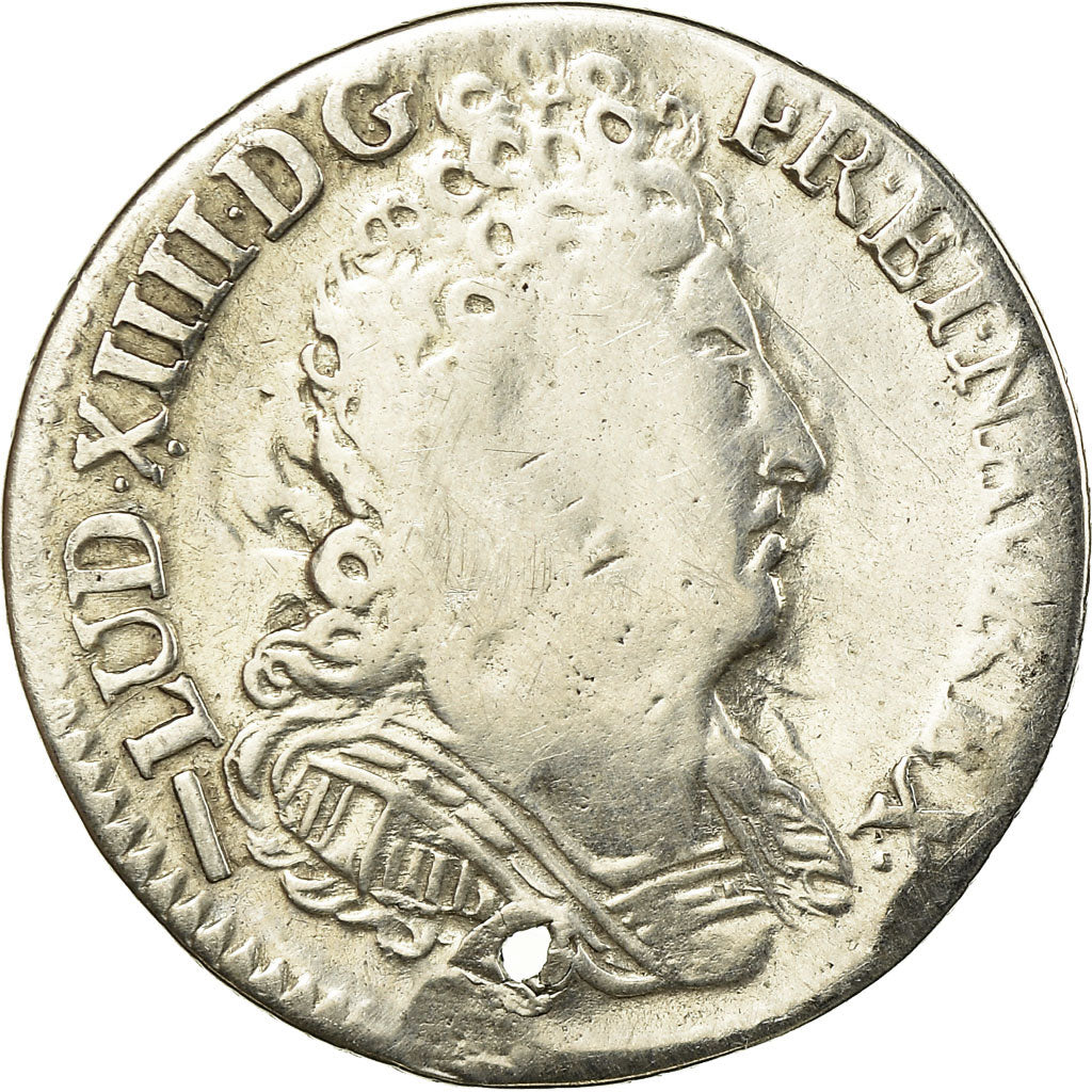 Moneda, Francia, Louis XIV, 1/10 Écu aux 3 couronnes, 1715, Lille, Holed, BC+