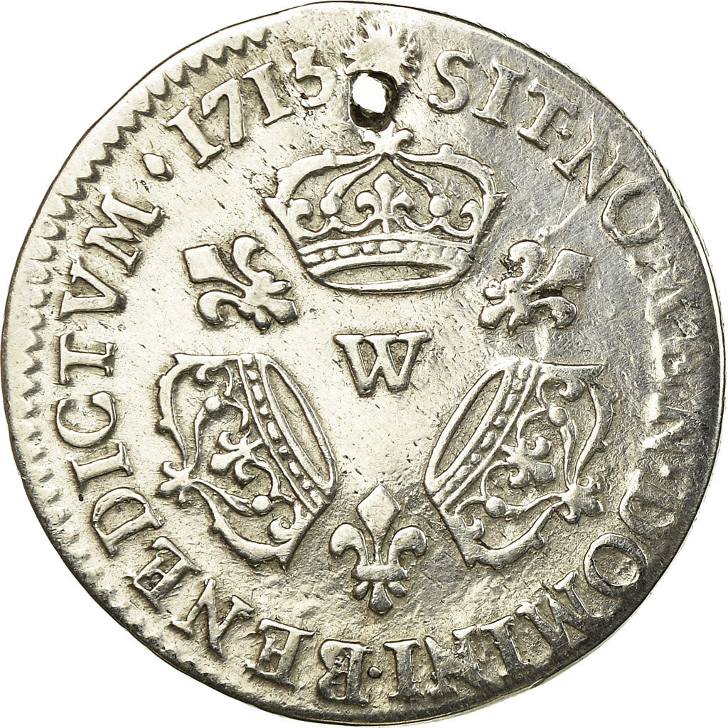 Moneda, Francia, Louis XIV, 1/10 Écu aux 3 couronnes, 1715, Lille, Holed, BC+