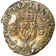 Moneda, Francia, Henri II, Douzain aux croissants, 1551, Rouen, Holed, BC+