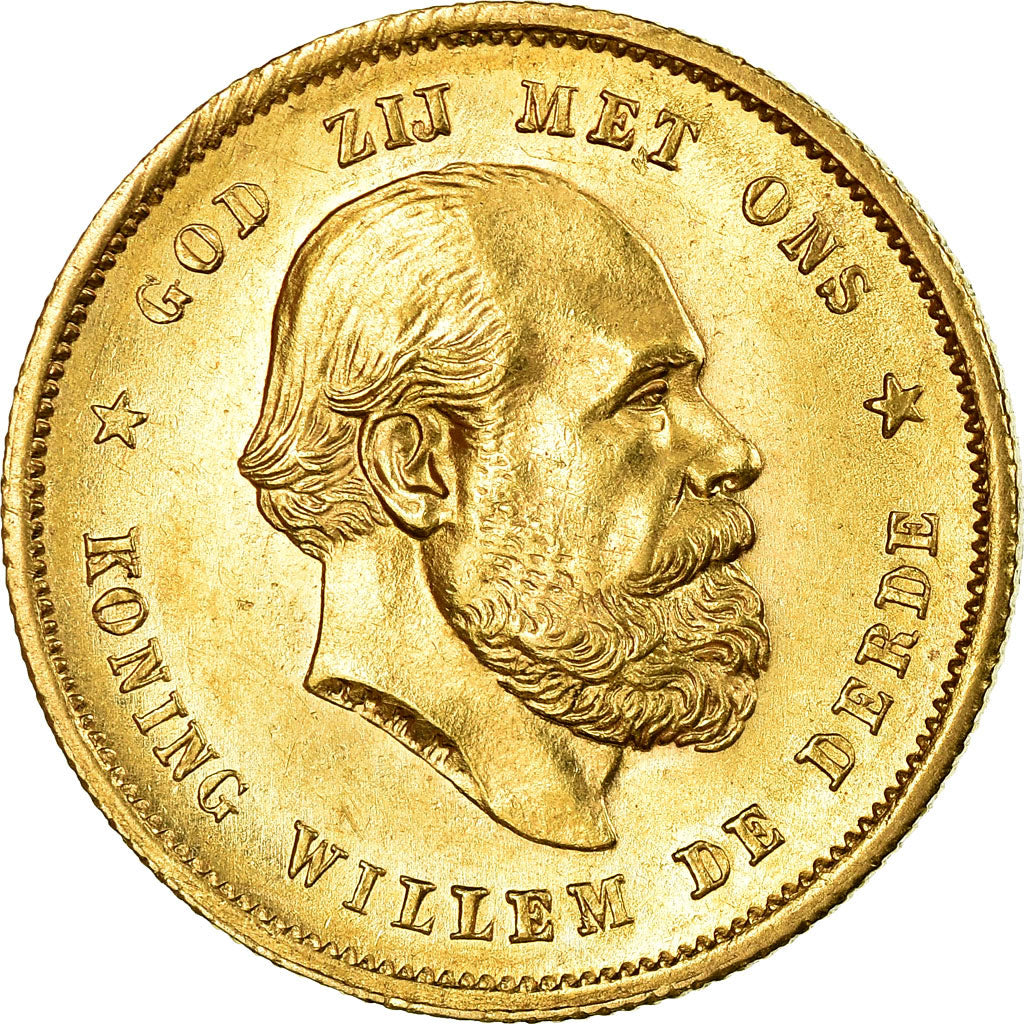 Coin, Netherlands, William III, 10 Gulden, 1889, MS(64), Gold, KM:106