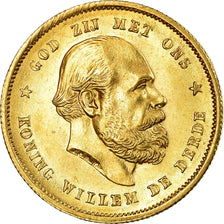 Coin, Netherlands, William III, 10 Gulden, 1889, MS(64), Gold, KM:106