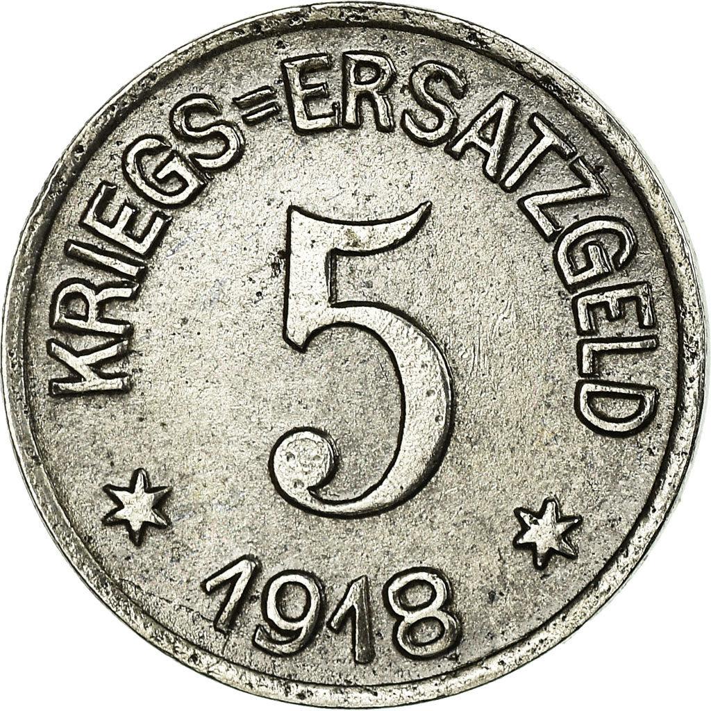Coin, Germany, Stadt Crefeld, Kriegs-Ersatzgeld, Crefeld, 5 Pfennig, 1918