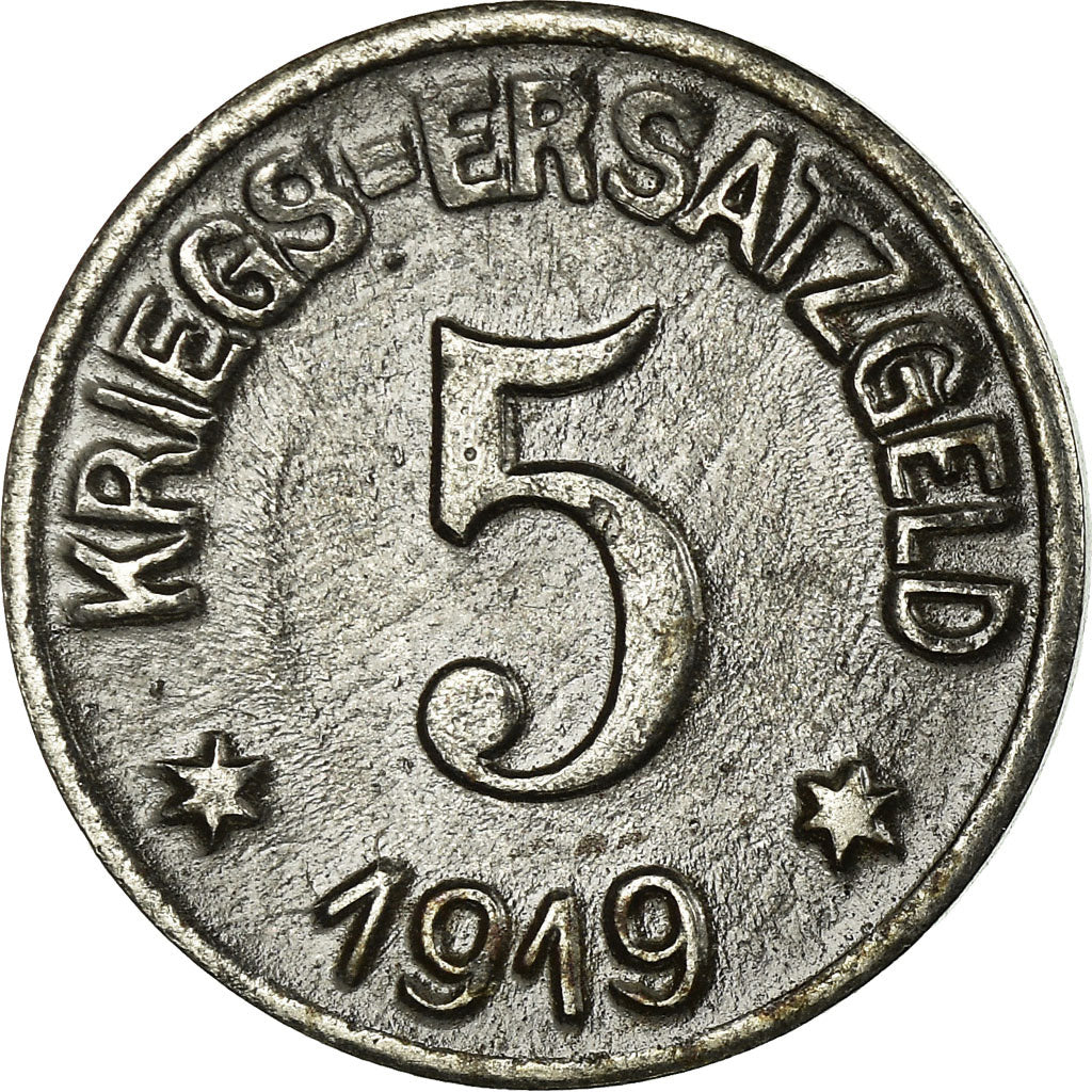 Monnaie, Allemagne, Stadt Crefeld, Kriegs-Ersatzgeld, Crefeld, 5 Pfennig, 1919