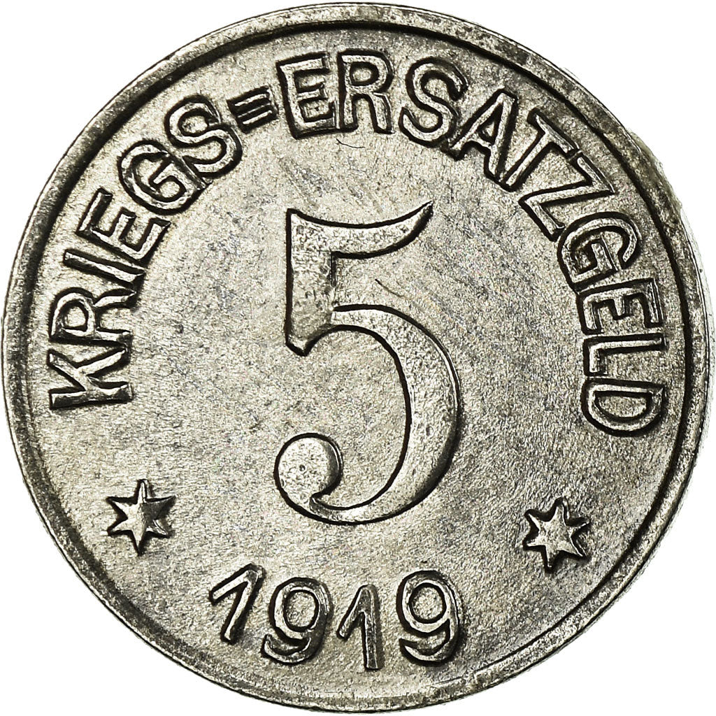 Coin, Germany, Stadt Crefeld, Kriegs-Ersatzgeld, Crefeld, 5 Pfennig, 1919