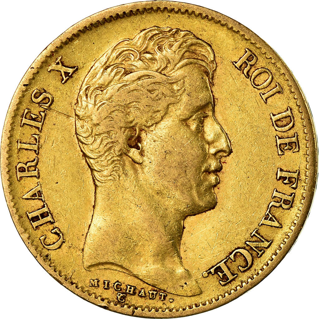 Moeda, França, Charles X, 40 Francs, 1830, Paris, VF(30-35), Dourado, KM:721.1