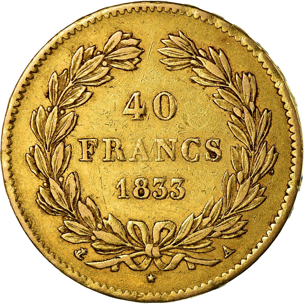 Moneda, Francia, Louis-Philippe, 40 Francs, 1833, Paris, MBC, Oro, KM:747.1