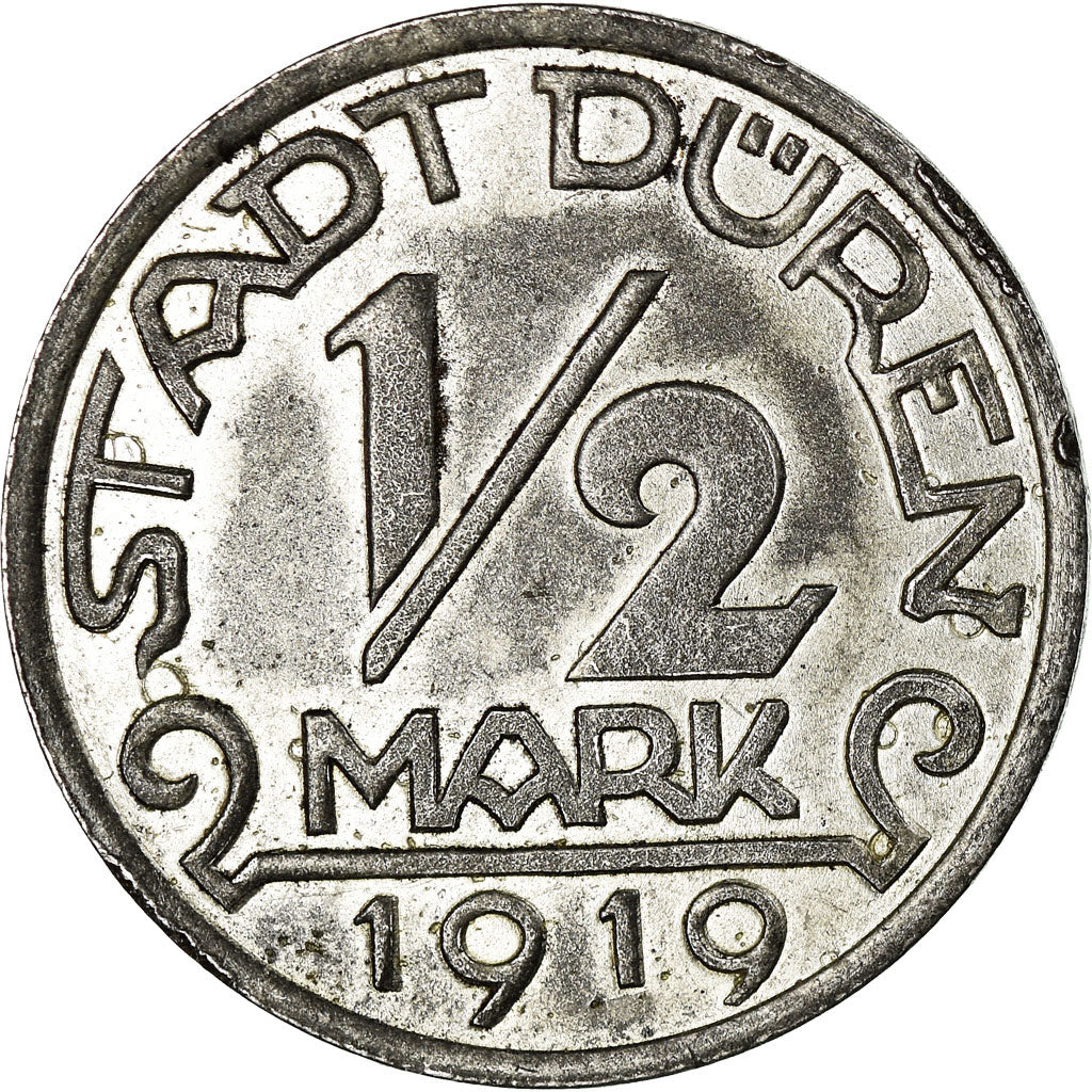 Coin, Germany, Stadt Düren, Düren, 1/2 Mark, 1919, AU(55-58), Iron