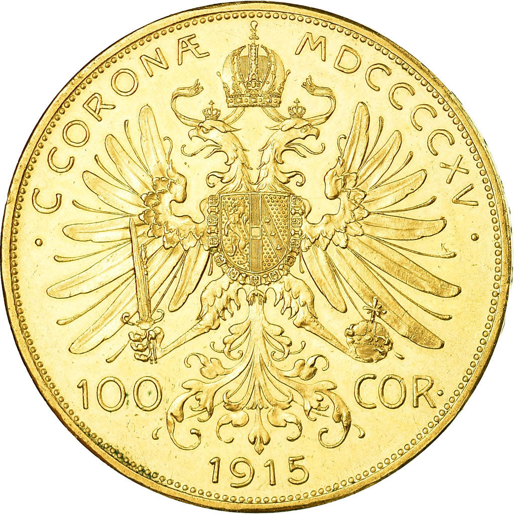 Moeda, Áustria, Franz Joseph I, 100 Corona, 1915, Nova cunhagem oficial