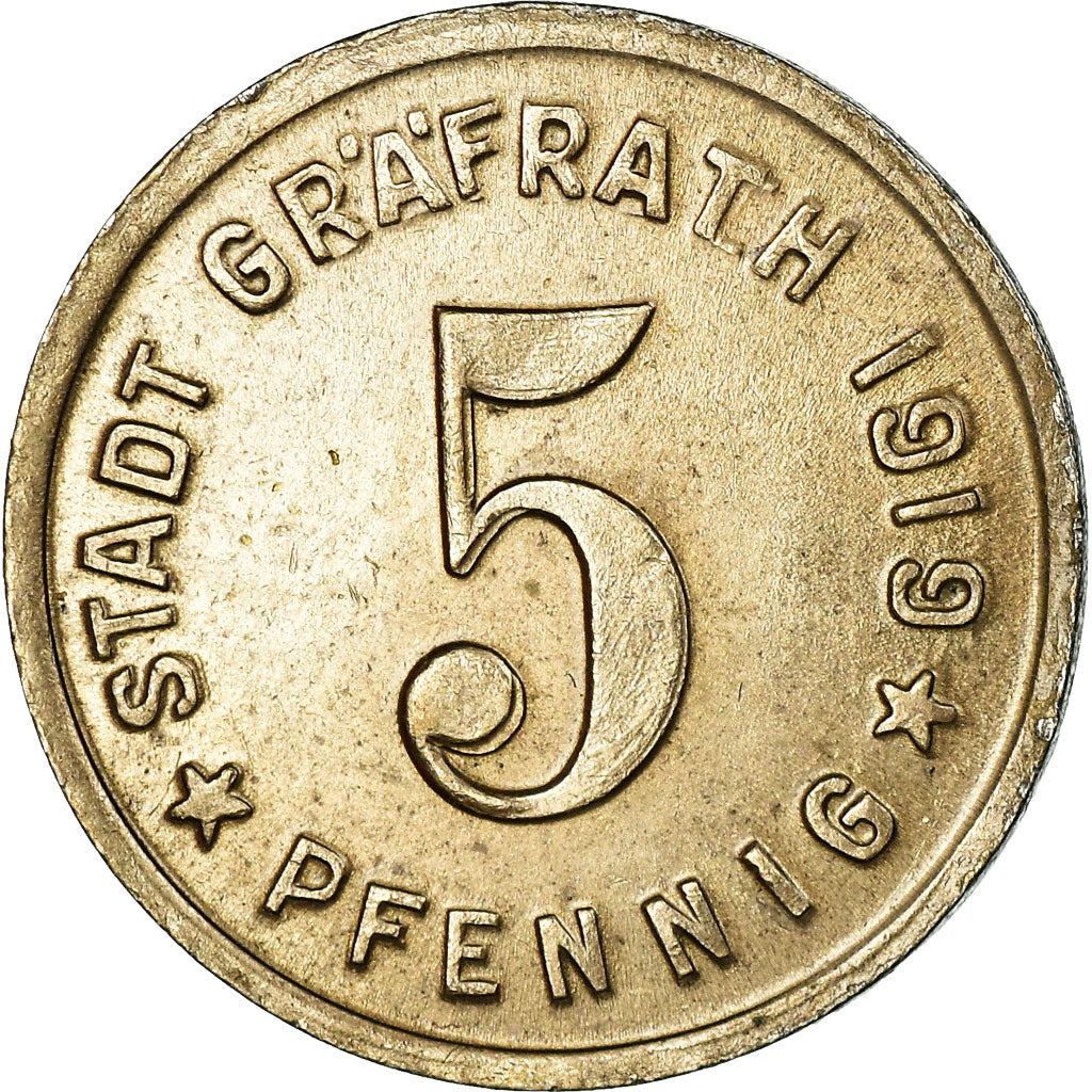 Coin, Germany, Stadt Gräfrath, Gräfrath, 5 Pfennig, 1919, AU(55-58), Iron