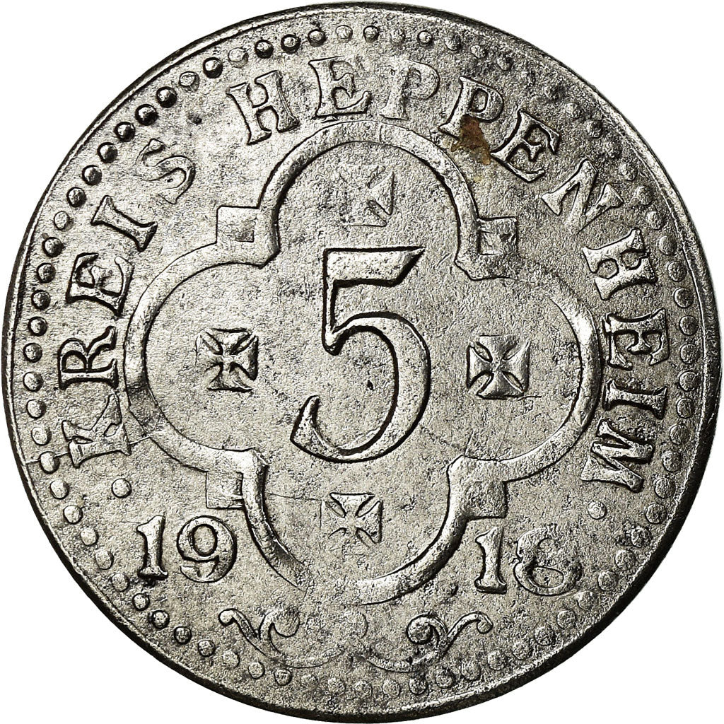 Monnaie, Allemagne, Kreis Heppenheim, Heppenheim, 5 Pfennig, 1918, TTB, Iron