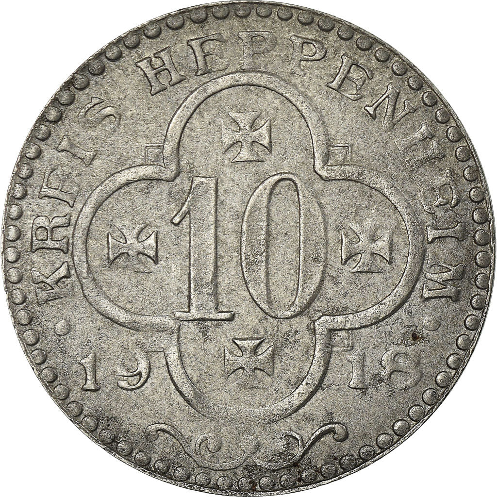 Münze, Deutschland, Kreis Heppenheim, Heppenheim, 10 Pfennig, 1918, SS+, Iron