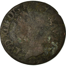 Moneda, Francia, Louis XIII, Double Tournois, 1643, La Rochelle, BC, Cobre