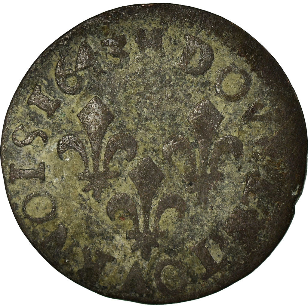 Moneda, Francia, Louis XIII, Double Tournois, 1643, La Rochelle, BC, Cobre