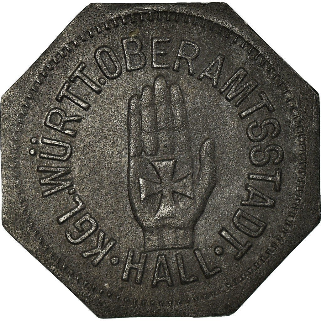 Coin, Germany, Kleingeldersatzmarke, Hall, 5 Pfennig, 1917, AU(50-53), Zinc