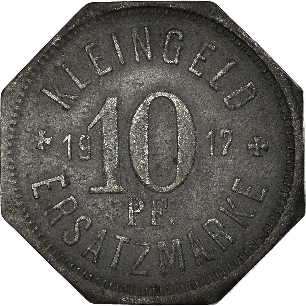Coin, Germany, Kleingeldersatzmarke, Hall, 10 Pfennig, 1917, EF(40-45), Zinc
