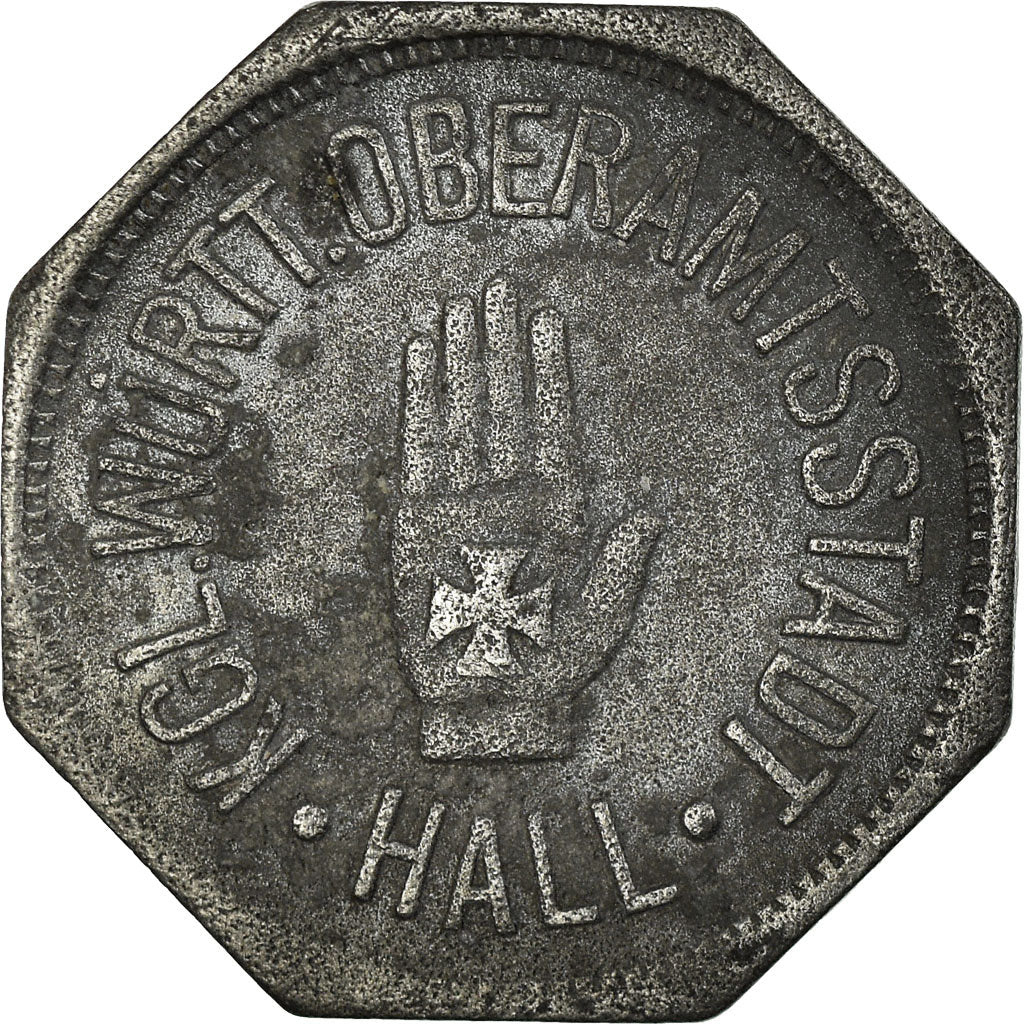 Coin, Germany, Kleingeldersatzmarke, Hall, 10 Pfennig, 1917, EF(40-45), Zinc