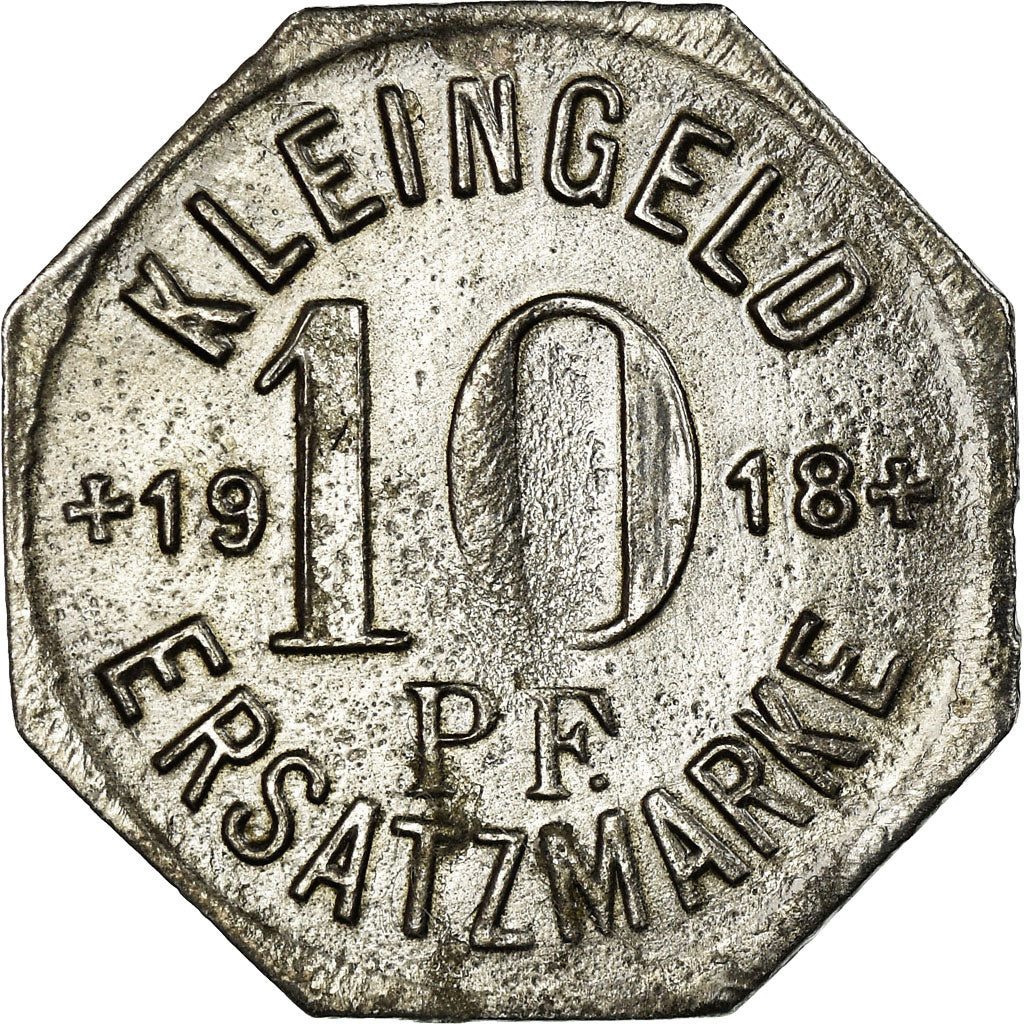 Coin, Germany, Kleingeldersatzmarke, Hall, 10 Pfennig, 1918, EF(40-45), Iron