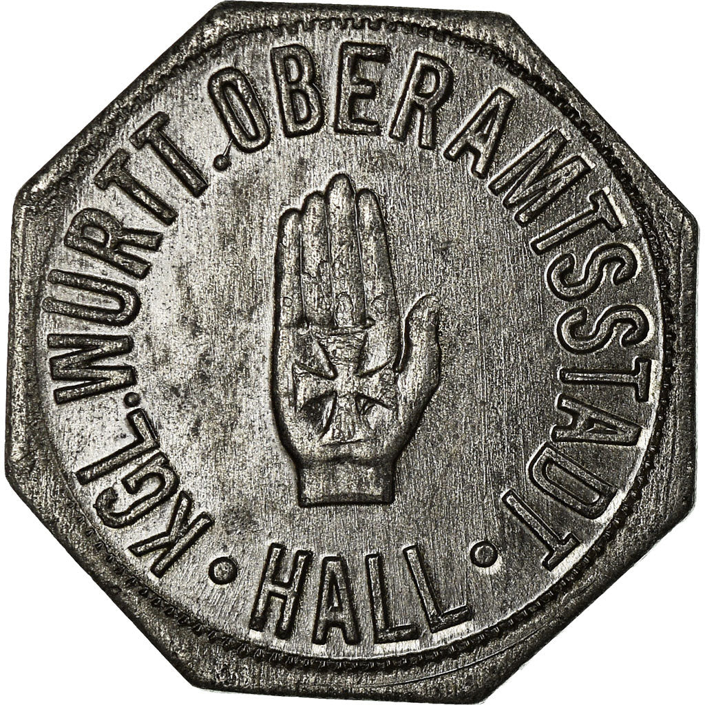 Coin, Germany, Kleingeldersatzmarke, Hall, 10 Pfennig, 1918, AU(50-53), Iron