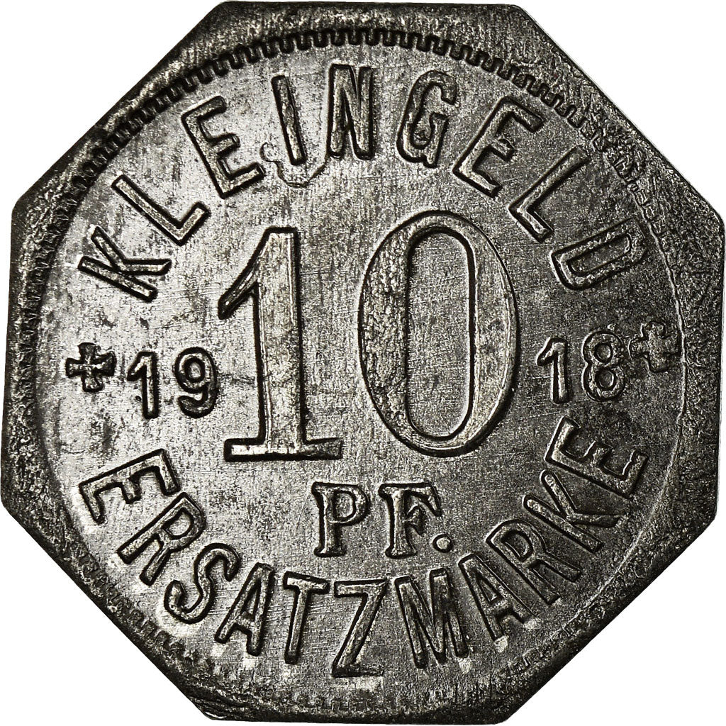 Coin, Germany, Kleingeldersatzmarke, Hall, 10 Pfennig, 1918, AU(50-53), Iron