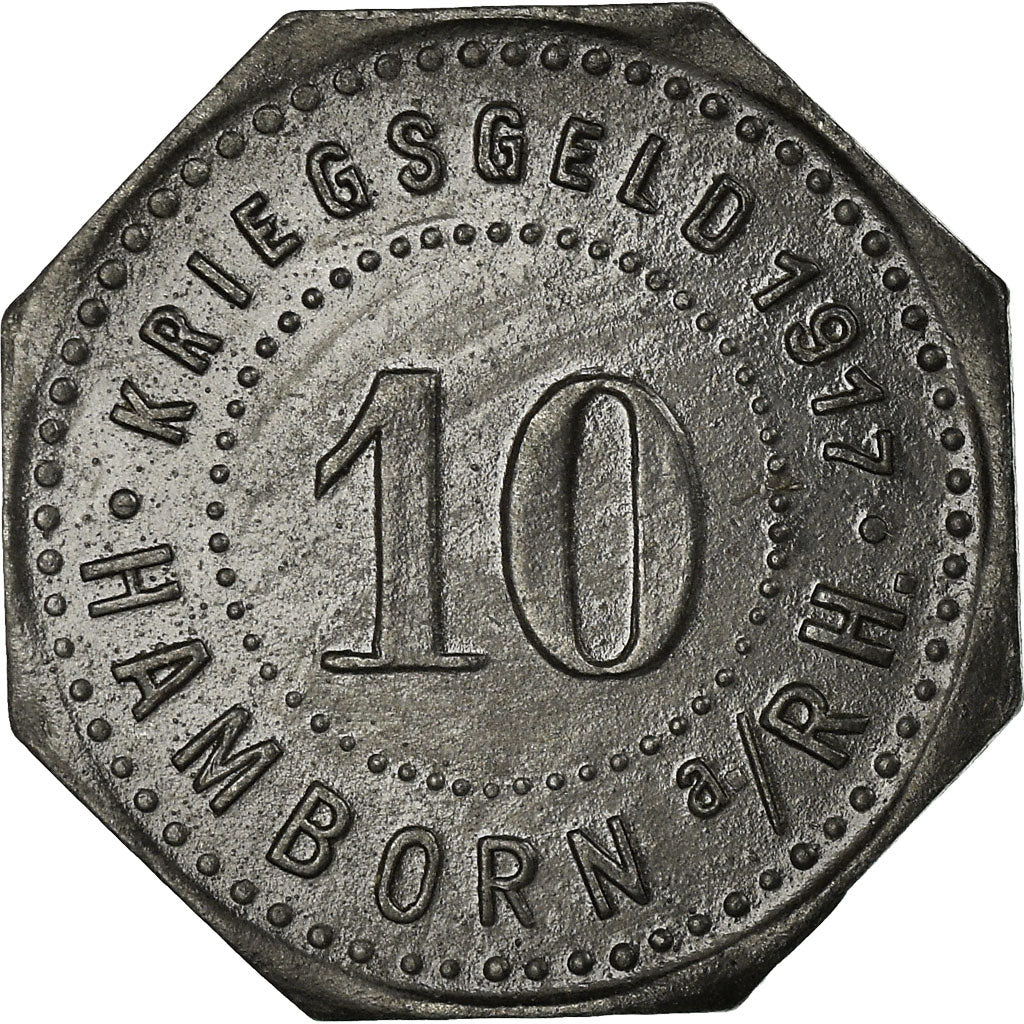 Moneta, Germania, Hamborn a RH, Kriegsgeld, Hamborn, 10 Pfennig, 1917, BB, Zinco