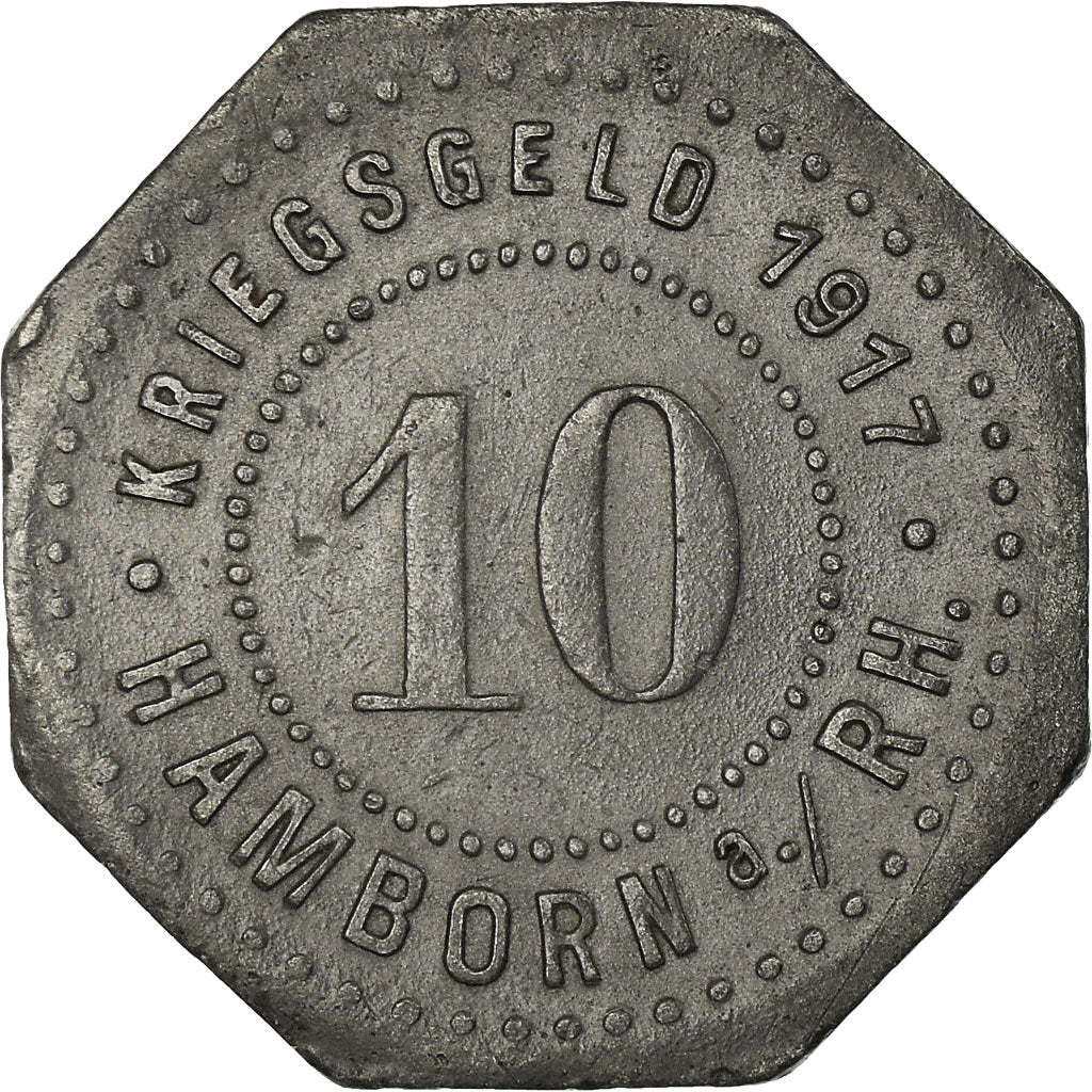 Moneta, Germania, Hamborn a RH, Kriegsgeld, Hamborn, 10 Pfennig, 1917, BB, Zinco