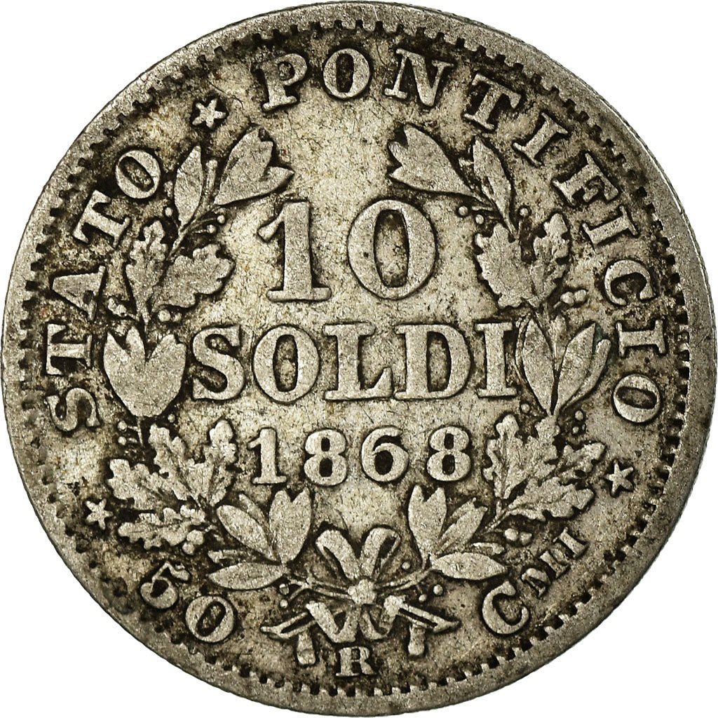 Moneta, STATI ITALIANI, PAPAL STATES, Pius IX, 10 Soldi, 50 Centesimi, 1868