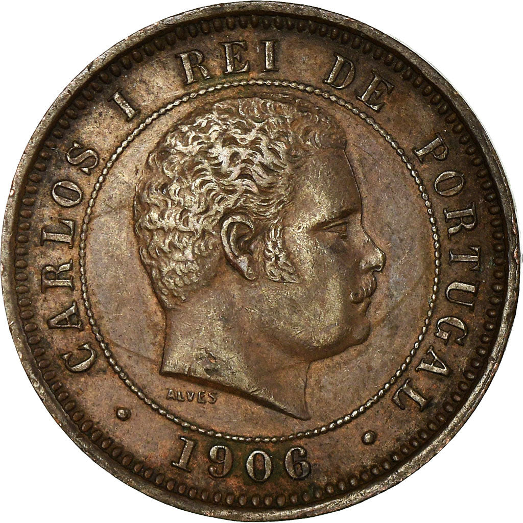 Moneda, Portugal, Carlos I, 5 Reis, 1906, MBC+, Bronce, KM:530