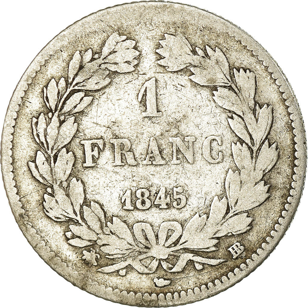 Moeda, França, Louis-Philippe, Franc, 1845, Strasbourg, F(12-15), Prata