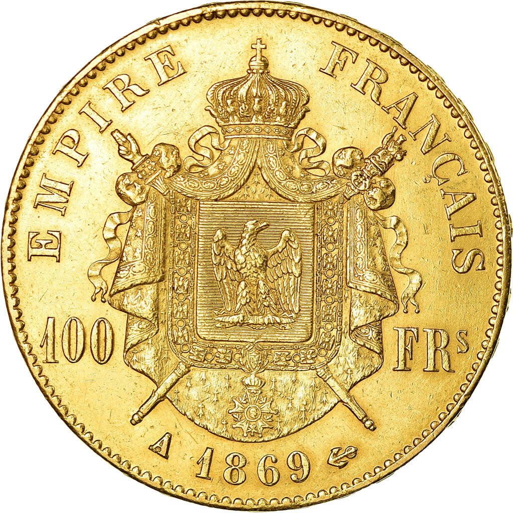 Coin, France, Napoleon III, 100 Francs, 1869, Paris, AU(50-53), Gold, KM:802.1