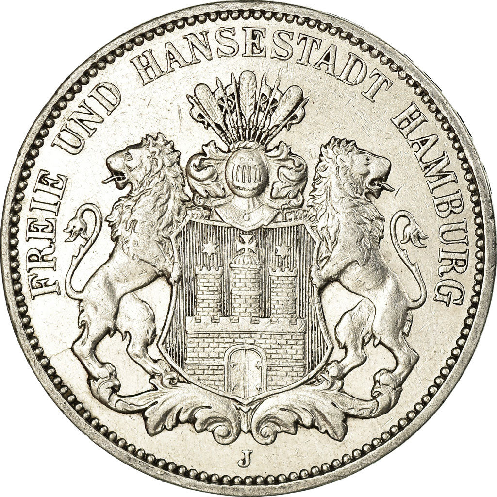 Coin, German States, HAMBURG, 3 Mark, 1908, Hamburg, EF(40-45), Silver, KM:620