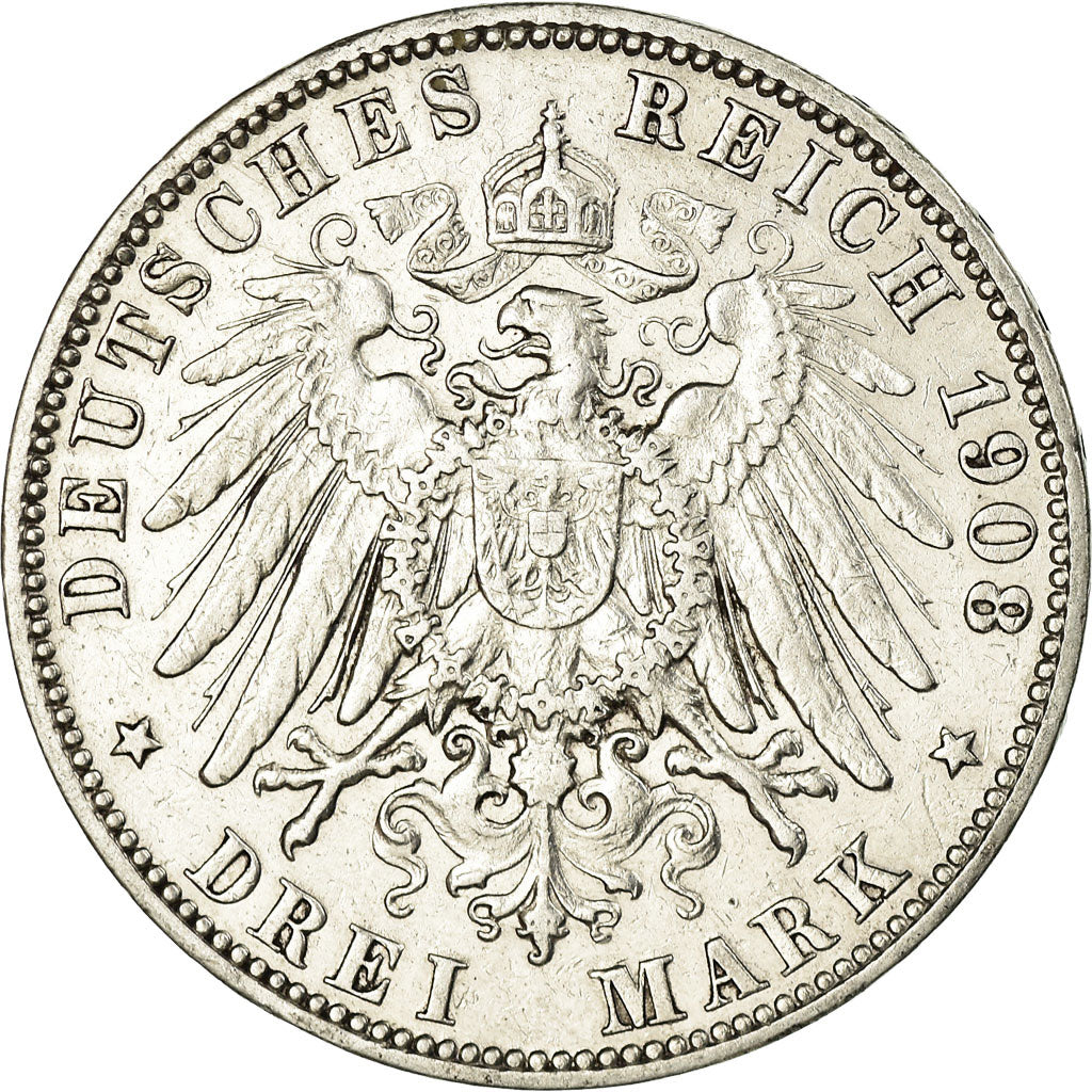 Coin, German States, HAMBURG, 3 Mark, 1908, Hamburg, EF(40-45), Silver, KM:620