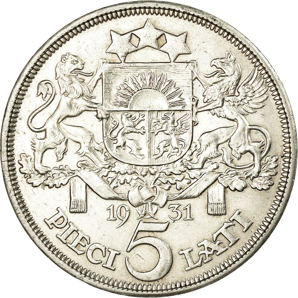 Coin, Latvia, 5 Lati, 1931, AU(50-53), Silver, KM:9