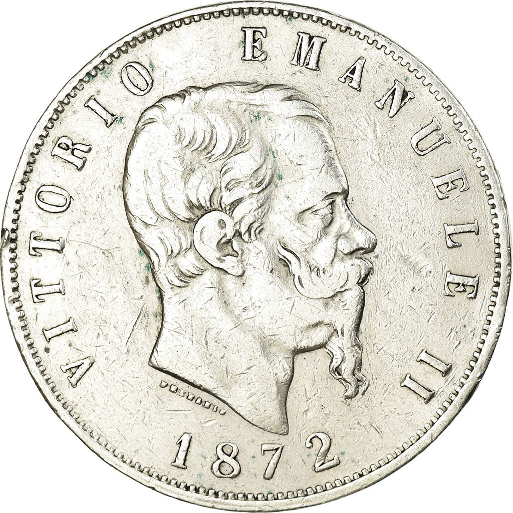 Coin, Italy, Vittorio Emanuele II, 5 Lire, 1872, Milan, VF(30-35), Silver