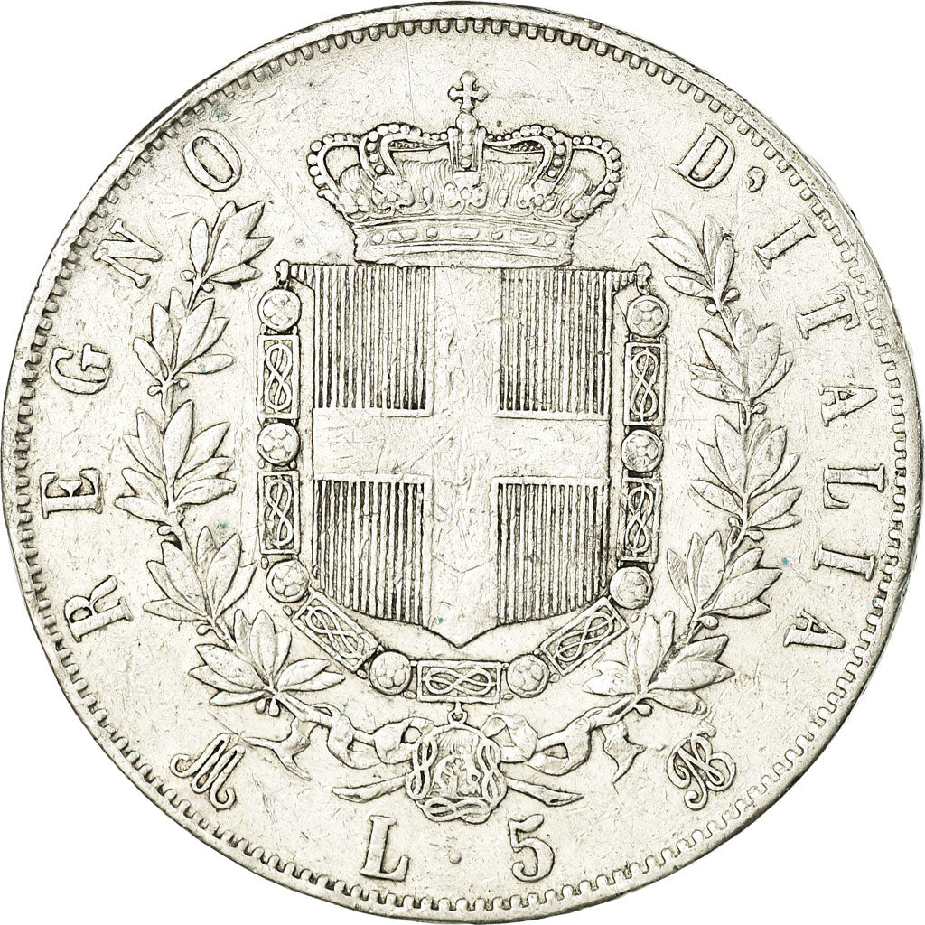 Coin, Italy, Vittorio Emanuele II, 5 Lire, 1872, Milan, VF(30-35), Silver