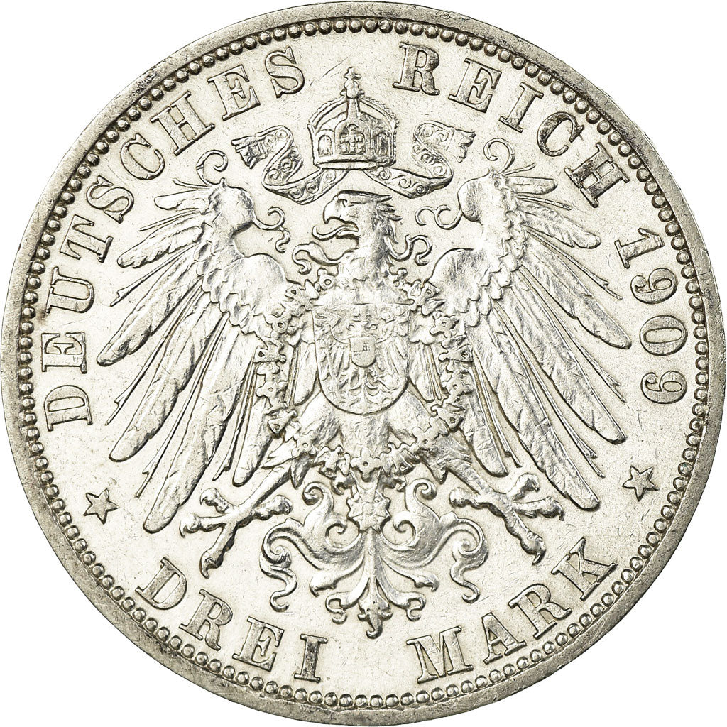 Coin, German States, PRUSSIA, Wilhelm II, 3 Mark, 1909, Berlin, EF(40-45)