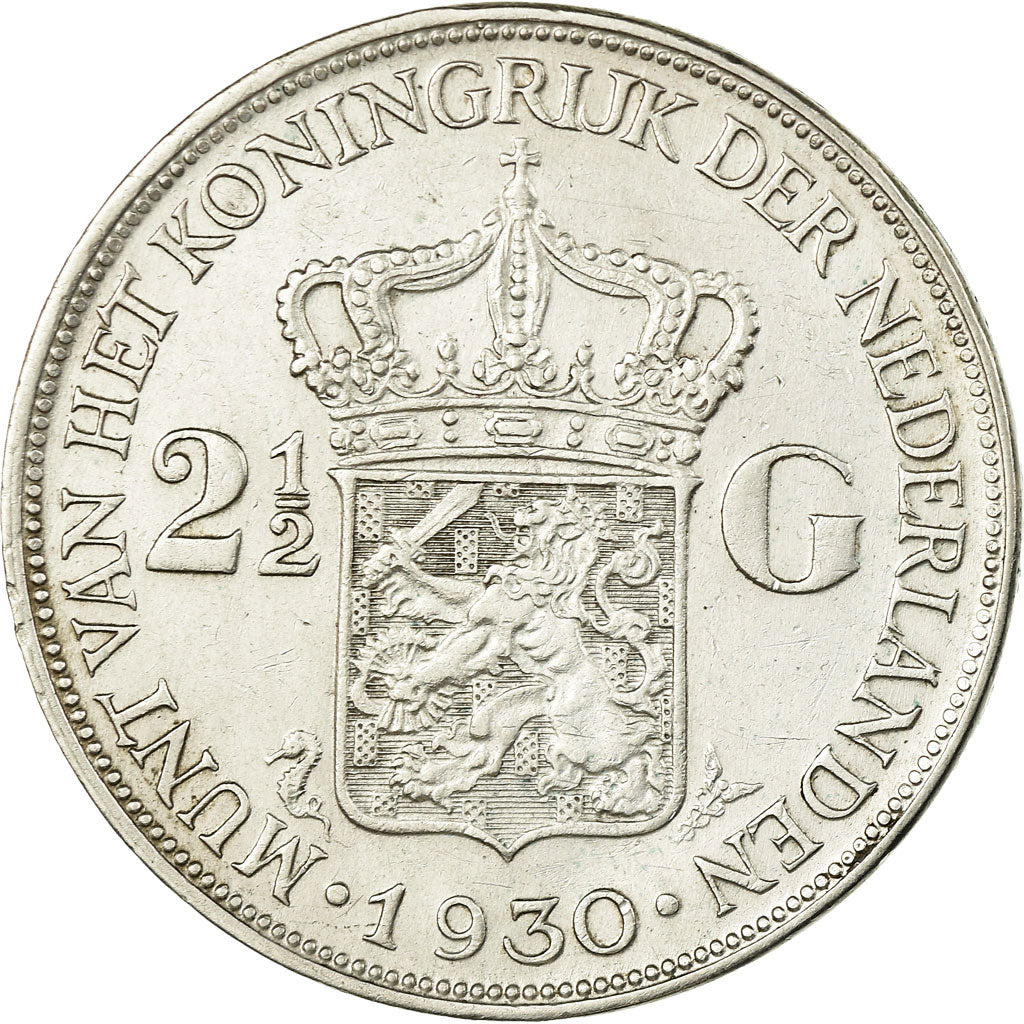 Coin, Netherlands, Wilhelmina I, 2-1/2 Gulden, 1930, EF(40-45), Silver, KM:165