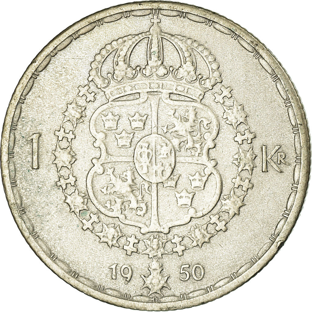 Coin, Sweden, Gustaf V, Krona, 1950, VF(30-35), Silver, KM:814