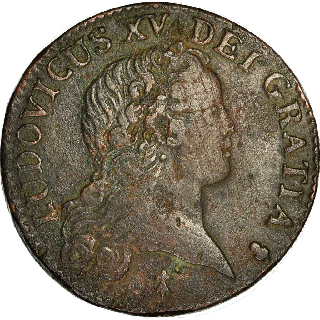 Moeda, França, Louis XV, Sol au buste enfantin, 1720, Reims, VF(20-25), Cobre