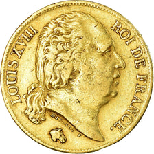 Moneta, Francja, Louis XVIII, 20 Francs, 1818, Paris, EF(40-45), Złoto