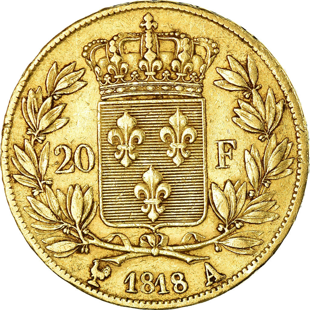 Moneta, Francja, Louis XVIII, 20 Francs, 1818, Paris, EF(40-45), Złoto