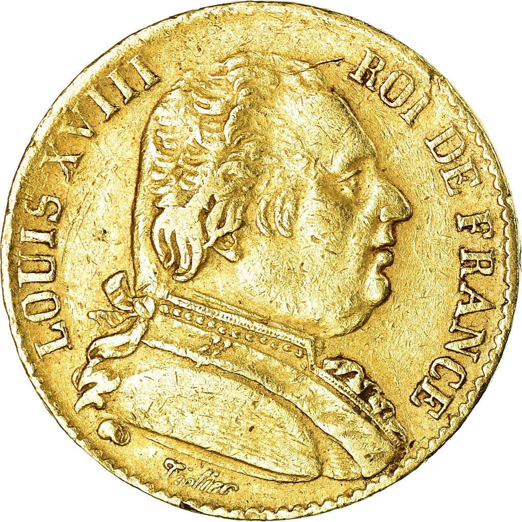 Moneta, Francja, Louis XVIII, 20 Francs, 1815, Bordeaux, VF(30-35), Złoto