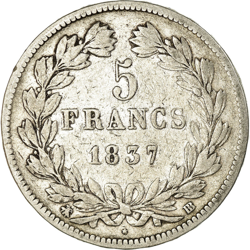 Monnaie, France, Louis-Philippe, 5 Francs, 1837, Strasbourg, TB, Argent