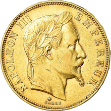 Moneda, Francia, Napoleon III, 50 Francs, 1864, Paris, MBC, Oro, Gadoury:1112