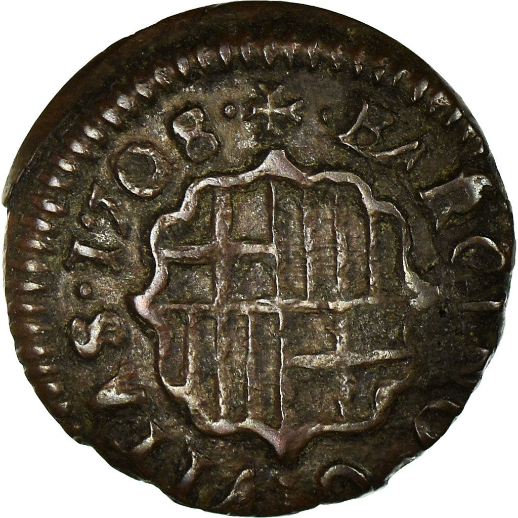 Coin, Spain, Charles III, Dinero, 1708, Barcelona, EF(40-45), Copper, KM:PT3